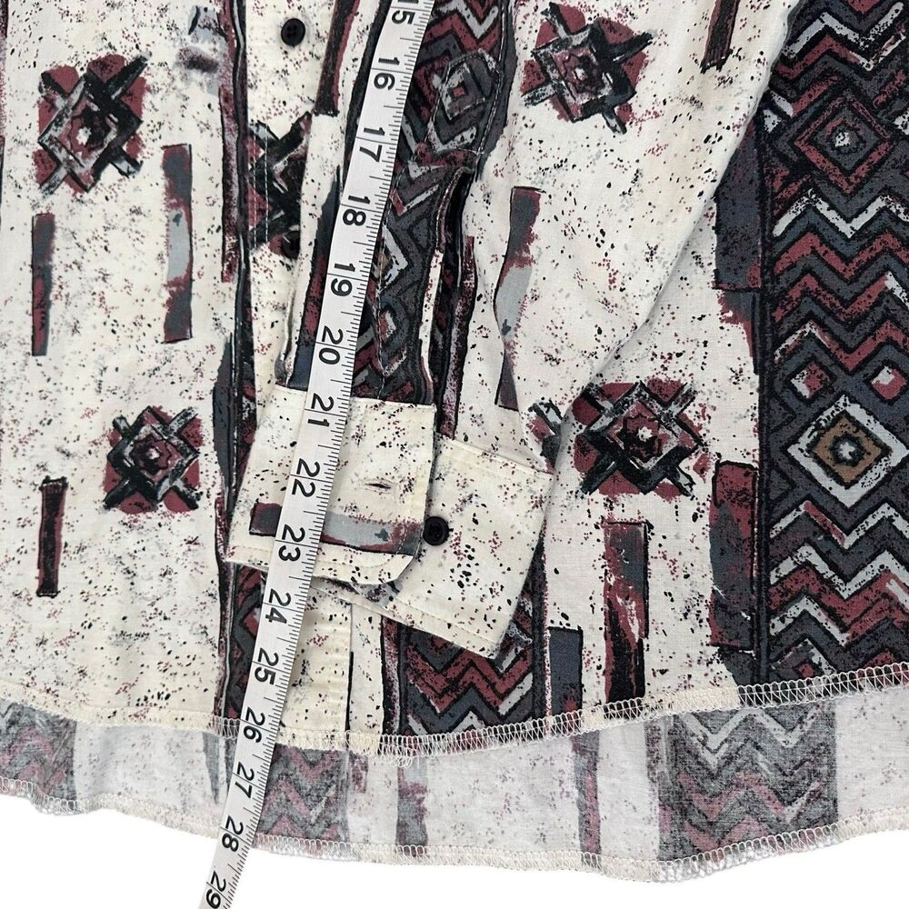 Vtg Wrangler Western Shirt Aztec X-Long Tails Long Sleeve Band Collar 17-1/2x35 - Picture 6 of 10